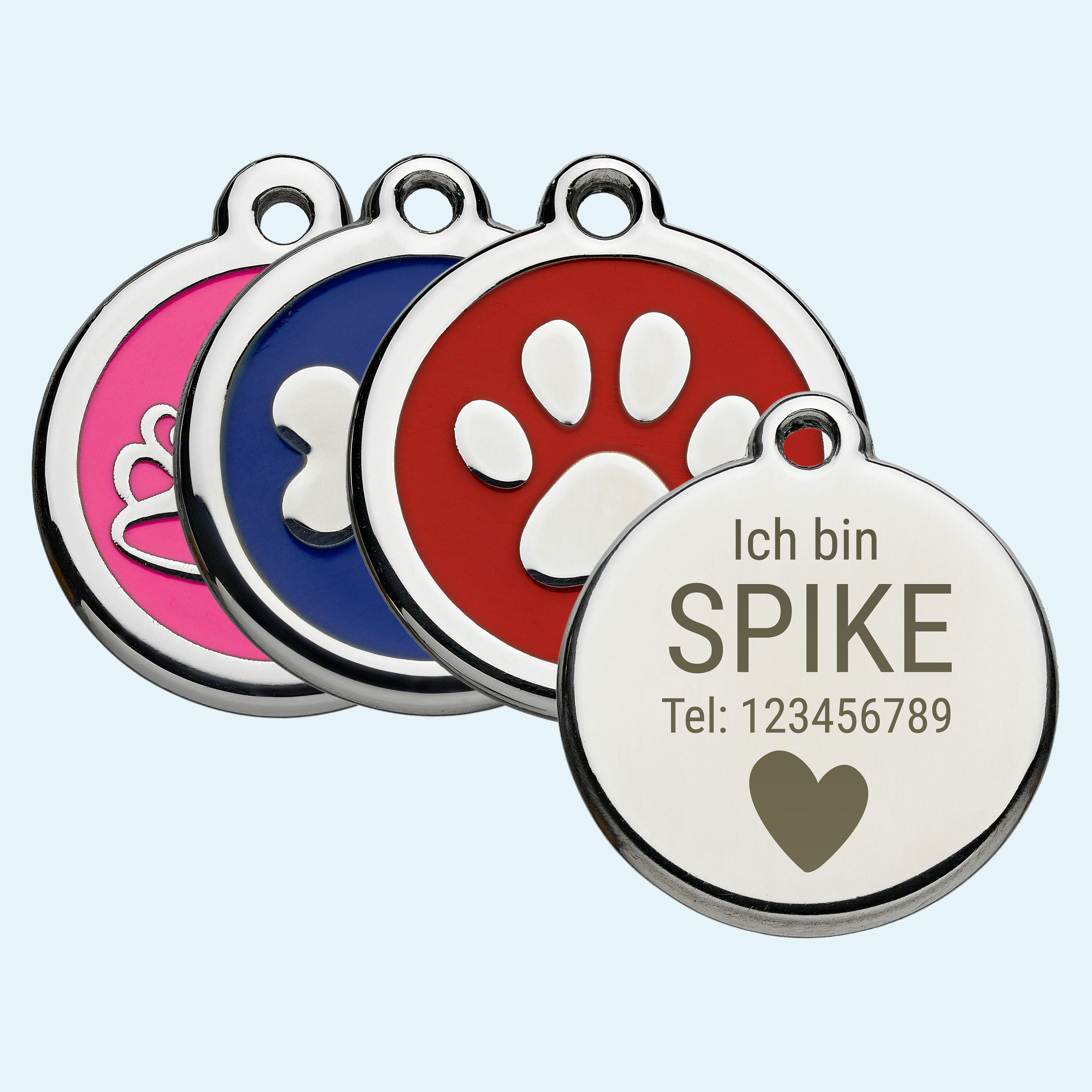 Tiermarken mit Motiv, farbig emailliert